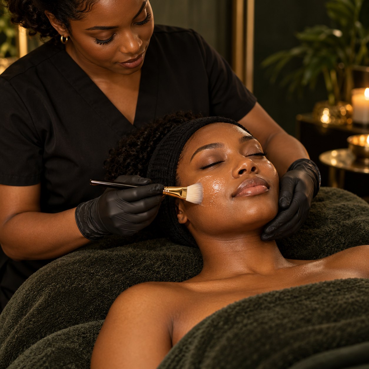 Black woman receiving a facial treatment
