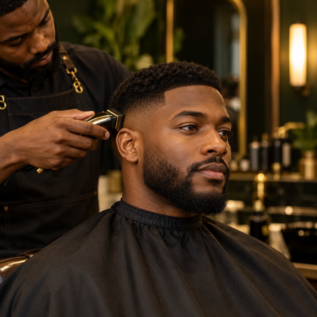 Black man receiving a precision haircut